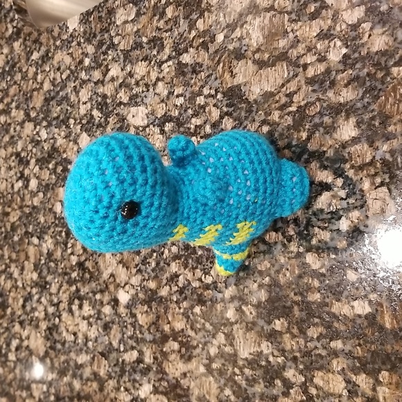 SOLD - Crochet  Small Turquoise T Rex - Picture 5 of 10